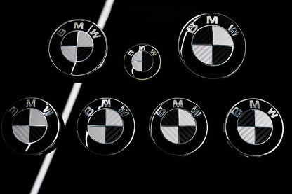 Silver and Gloss Black Carbon effect Badge Emblem Over lays BMW