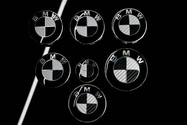 Silver and Gloss Black Carbon effect Badge Emblem Over lays BMW