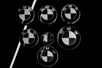 Silver and Gloss Black Carbon effect Badge Emblem Over lays BMW