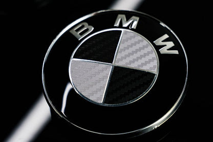 Silver and Gloss Black Carbon effect Badge Emblem Over lays BMW