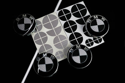 Silver and Gloss Black Carbon effect Badge Emblem Over lays BMW