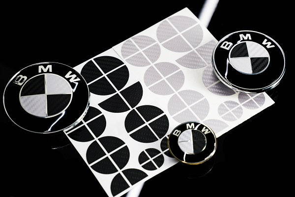 Silver and Gloss Black Carbon effect Badge Emblem Over lays BMW