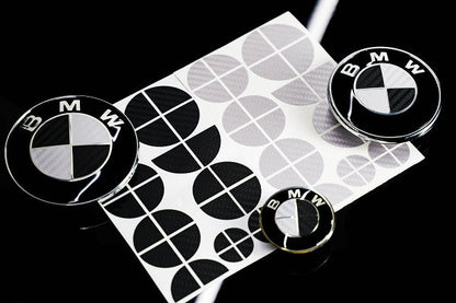 Silver and Gloss Black Carbon effect Badge Emblem Over lays BMW