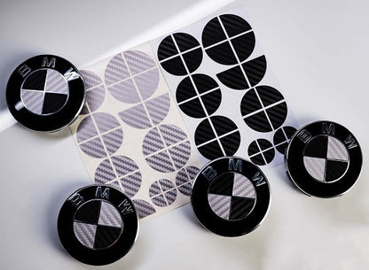 Silver and Gloss Black Carbon effect Badge Emblem Over lays BMW