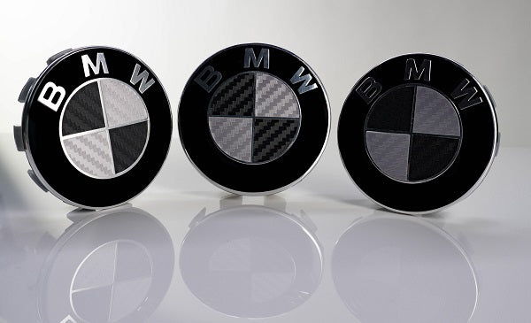 Silver and Gloss Black Carbon effect Badge Emblem Over lays BMW