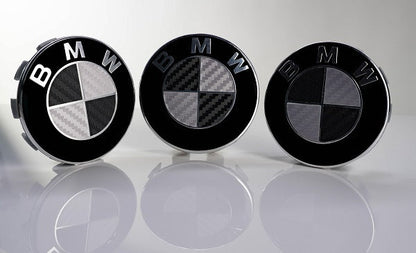 Silver and Gloss Black Carbon effect Badge Emblem Over lays BMW