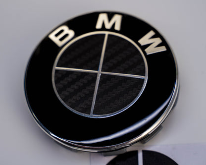 BMW Roundel Overlay Kit – Gloss Black Carbon-Look Badge/Emblem Logo Vinyl Skins, Decals & Covers for Bonnet/Hood, Boot/Trunk, Steering Wheel and Wheel Centre Caps
