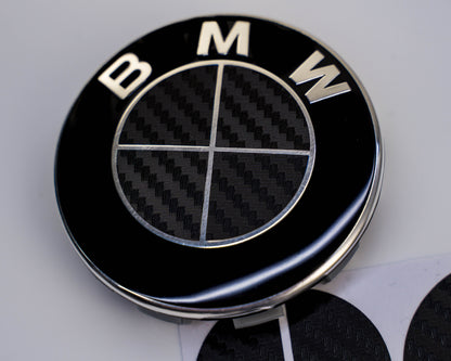 BMW Roundel Overlay Kit – Gloss Black Carbon-Look Badge/Emblem Logo Vinyl Skins, Decals & Covers for Bonnet/Hood, Boot/Trunk, Steering Wheel and Wheel Centre Caps