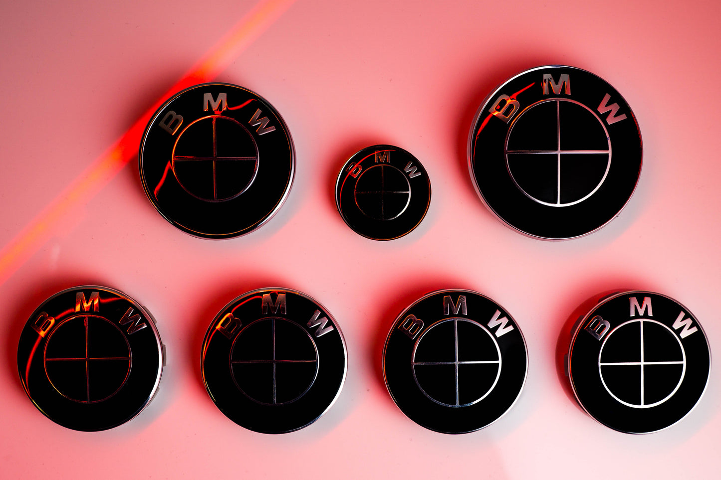 BMW Black Roundel Overlay Kit – Piano Gloss Black Badge/Emblem Logo Covers Decals (Bonnet, Boot, Steering Wheel, Wheel Centre Caps) Vinyl Blackout Roundel Delete De‑Blue Stickers Skin – Made in UK