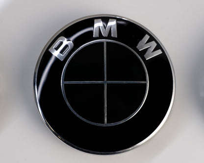 BMW Black Roundel Overlay Kit – Piano Gloss Black Badge/Emblem Logo Covers Decals (Bonnet, Boot, Steering Wheel, Wheel Centre Caps) Vinyl Blackout Roundel Delete De‑Blue Stickers Skin – Made in UK
