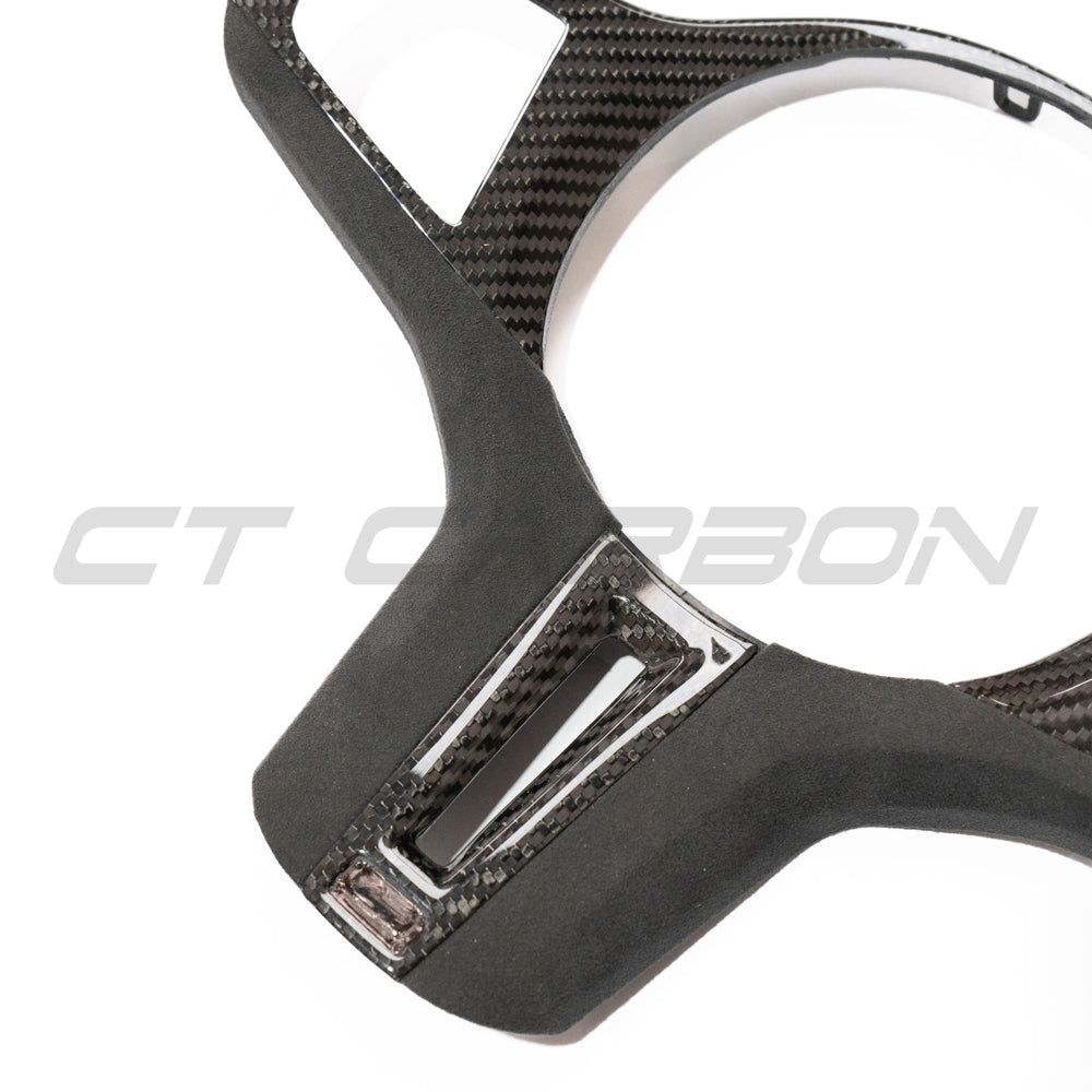 CT Carbon BMW G‑Series & M Models Steering Wheel Trim/Surround/Bezel/Insert Cover – Carbon Fibre with Alcantara – Fits 1 2 3 4 5 7 8 Series, M3 M4 M5 M8, X3 X4 X5 X6 (G20 G21 G80 G22 G82 G30 F90 G14 G15 G16 G01 G02 G05 G06) – M Sport, Non‑Heated