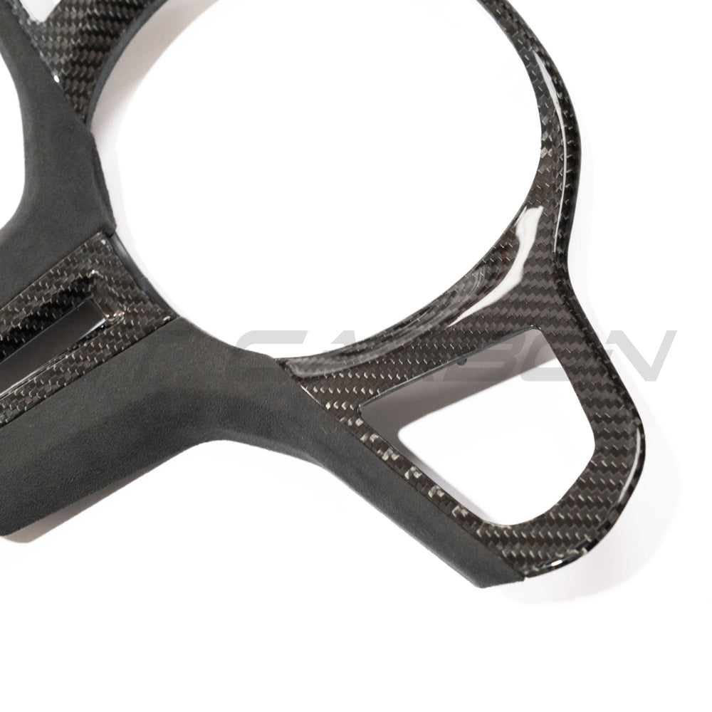 CT Carbon BMW G‑Series & M Models Steering Wheel Trim/Surround/Bezel/Insert Cover – Carbon Fibre with Alcantara – Fits 1 2 3 4 5 7 8 Series, M3 M4 M5 M8, X3 X4 X5 X6 (G20 G21 G80 G22 G82 G30 F90 G14 G15 G16 G01 G02 G05 G06) – M Sport, Non‑Heated