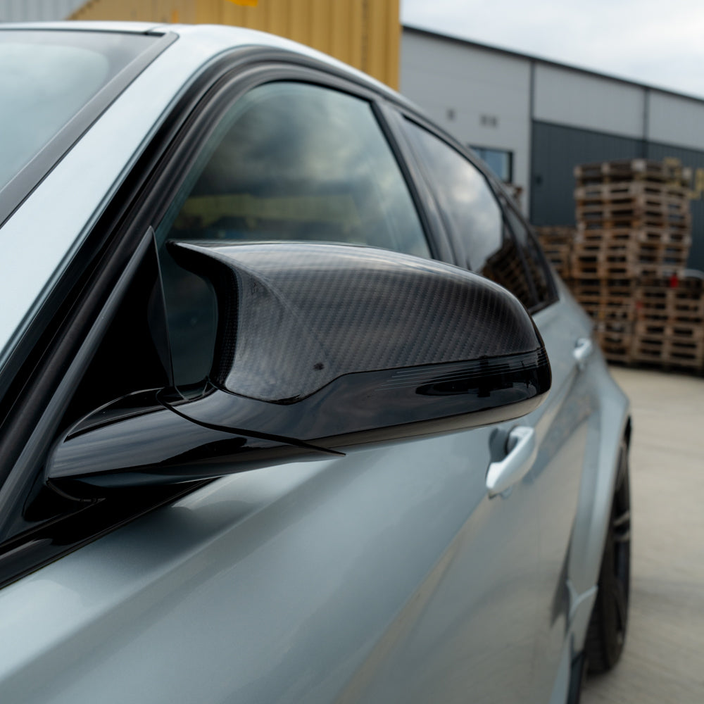 CT Carbon Gloss Carbon Fibre (Carbon Fiber) Wing Mirror Caps for BMW F80 M3, F82/F83 M4, F87 M2 Competition 2014-2021 - RHD UK Only - M Performance Style Door Mirror Covers/Shells Replacement