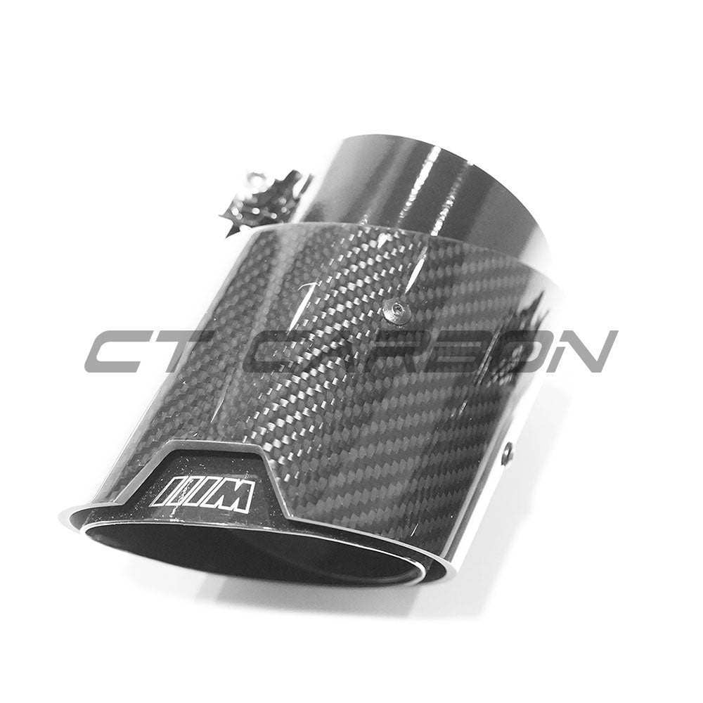 BMW M2 G87, M3 G80 G81, M4 G82 G83 Carbon Fibre/Fiber Exhaust Tips - Gloss Black Tailpipe Finishers/Tail Tips (Quad Muffler Tips, Set of 4) by CT Carbon