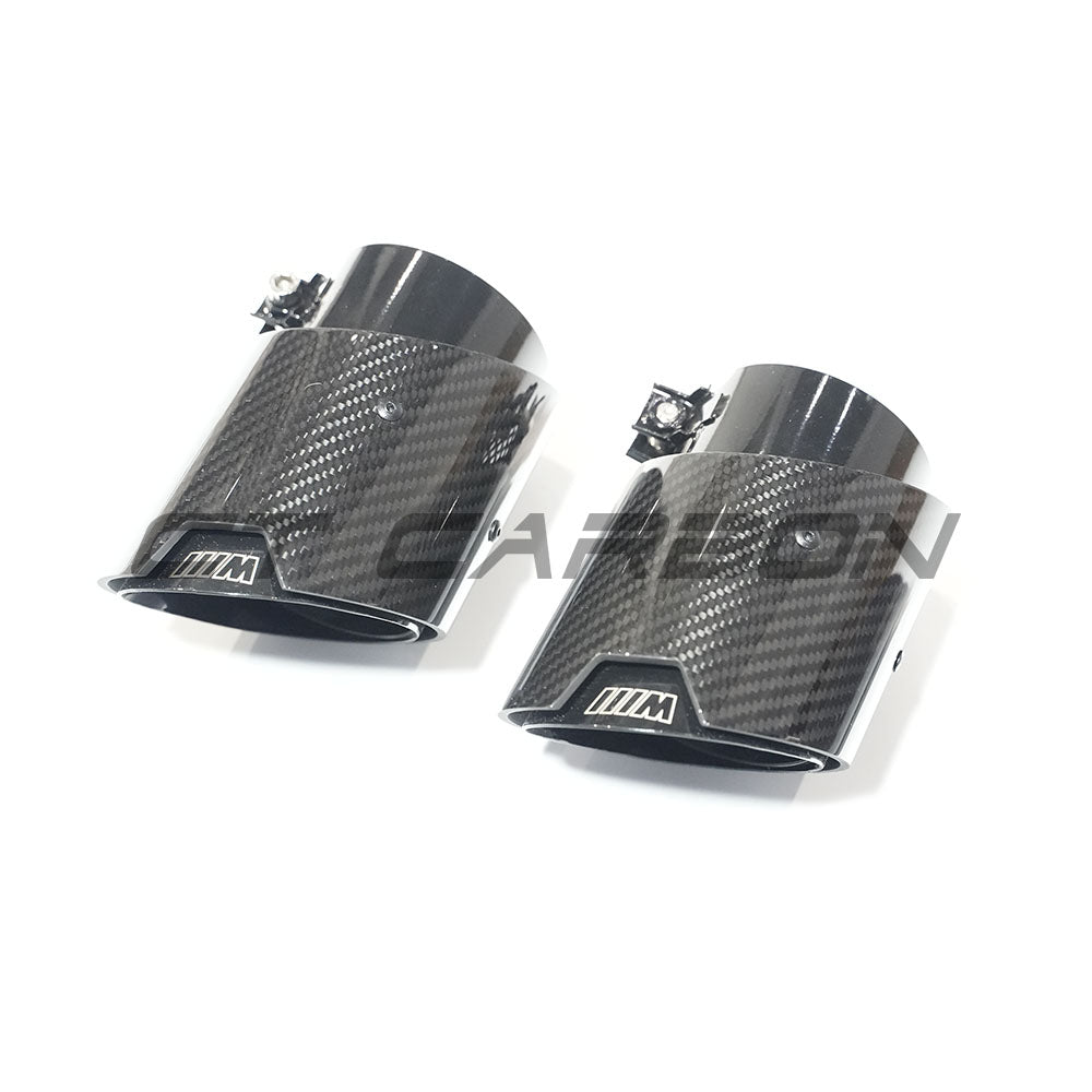 BMW M2 G87, M3 G80 G81, M4 G82 G83 Carbon Fibre/Fiber Exhaust Tips - Gloss Black Tailpipe Finishers/Tail Tips (Quad Muffler Tips, Set of 4) by CT Carbon