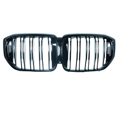 BMW X5 G05 LCI Facelift 2024+ Gloss Black Double Slat Kidney Grille Set – M Performance Style Shadowline Piano Black Front Radiator Grill Replacement OE-Style Fit ABS – De-Chrome Blacked-Out Twin Bar Front Grille