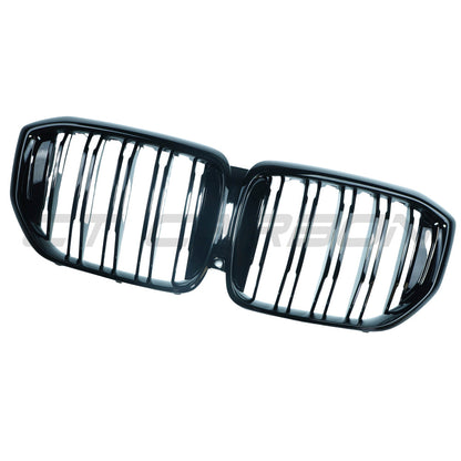 BMW X5 G05 LCI Facelift 2024+ Gloss Black Double Slat Kidney Grille Set – M Performance Style Shadowline Piano Black Front Radiator Grill Replacement OE-Style Fit ABS – De-Chrome Blacked-Out Twin Bar Front Grille
