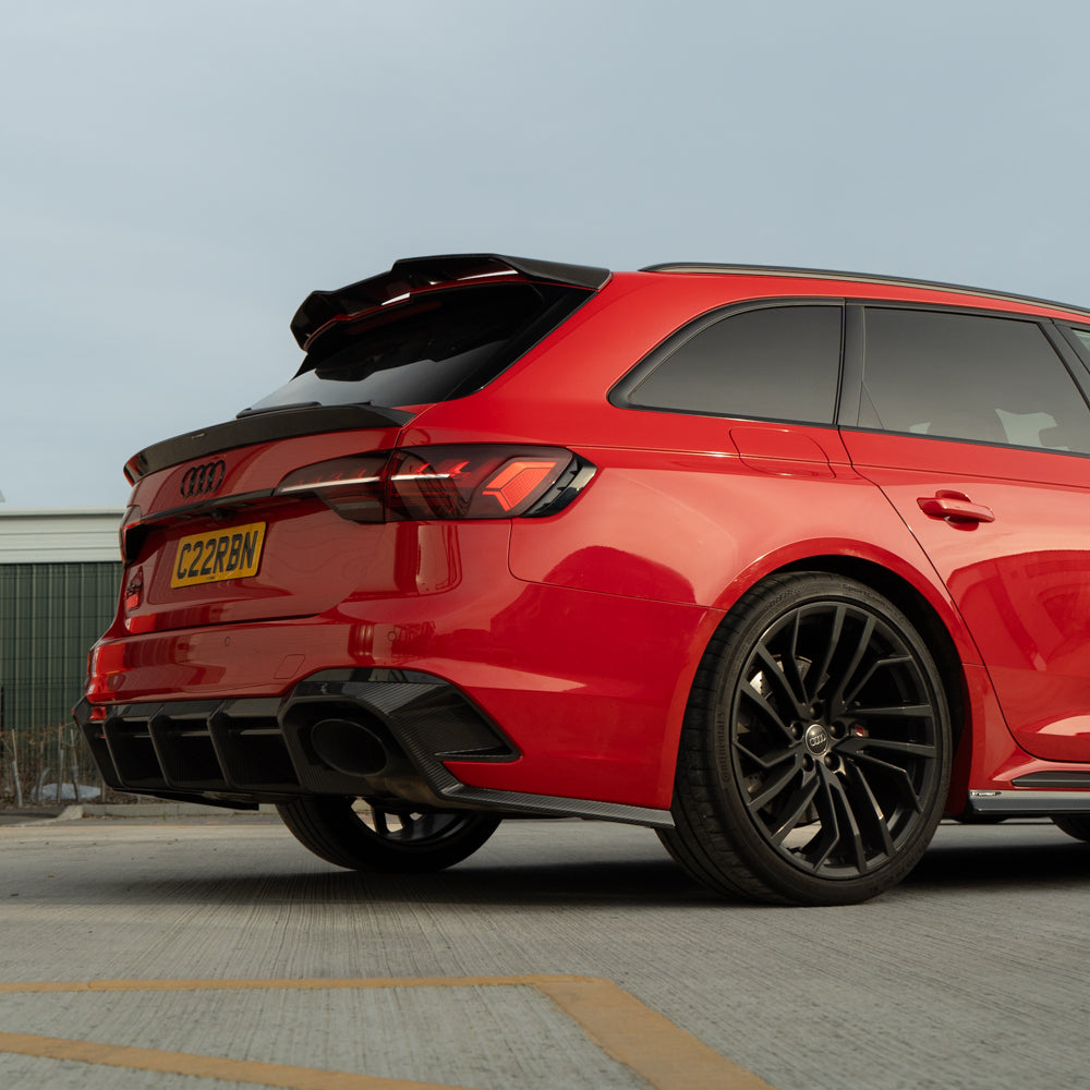 Audi RS4 Avant Estate B9.5 Facelift Carbon Fibre Body Kit by CT Design – 6pc Aero Styling Pack (Front Splitter, Side Skirts, Diffuser, Roof & Tailgate Spoilers, Canards) – Dry Pre