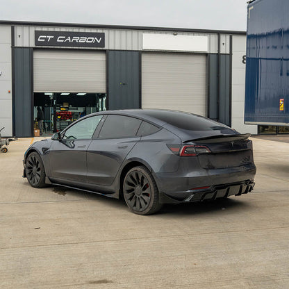 Tesla Model 3 Gloss/Piano Black Body Kit (2017+) – BLAK by CT Carbon | Blackout Black Pack Aero Styling with Front Lip Splitter, Side Skirts, Rear Diffuser & Boot/Trunk Spoiler | OEM+ Shadowline Upgrade