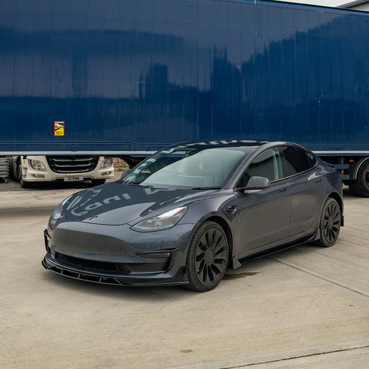 Tesla Model 3 Gloss/Piano Black Body Kit (2017+) – BLAK by CT Carbon | Blackout Black Pack Aero Styling with Front Lip Splitter, Side Skirts, Rear Diffuser & Boot/Trunk Spoiler | OEM+ Shadowline Upgrade