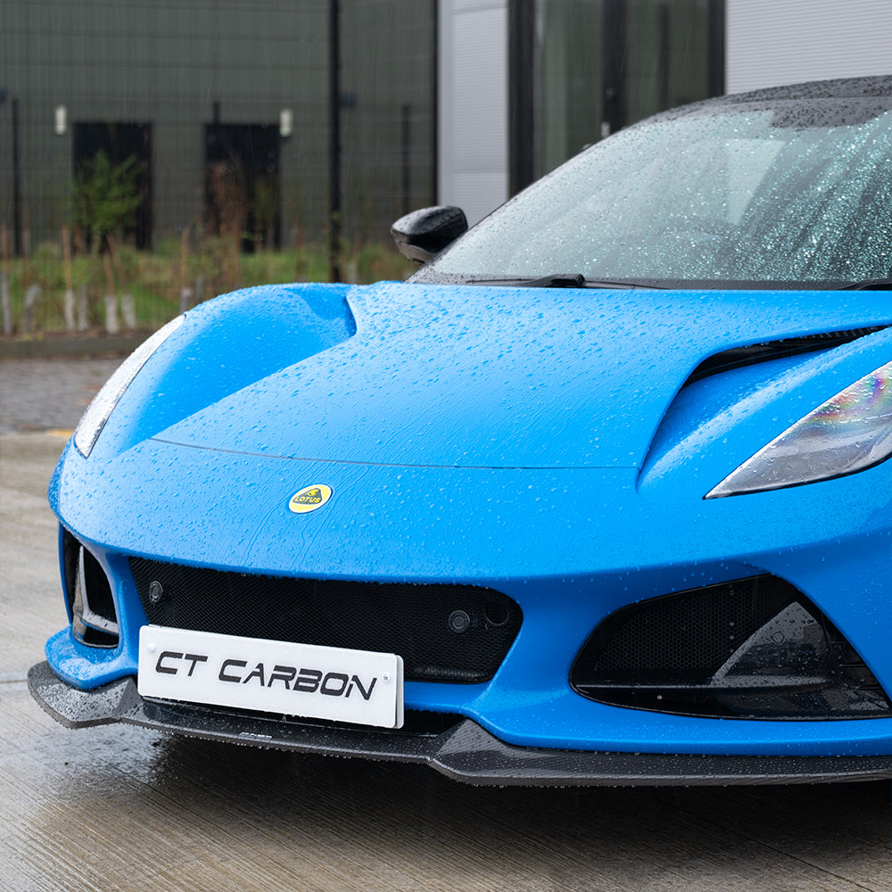 Lotus Emira 2022+ Carbon Fibre/Carbon Fiber Body Kit by CT Design - Full Aero/Aerodynamic Package (Carbon Pack): Dry Pre-Preg Front Lip Splitter, Side Skirts, Rear Diffuser & Lip Spoiler - OEM+ Performance Styling Upgrade