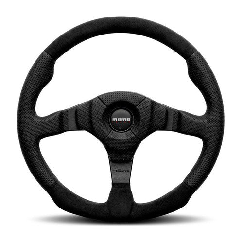 MOMO Dark Fighter Steering Wheel 350mm – Black Airleather & Alcantara, Black Spokes, 36mm Semi-Dish, Matte Black Horn Button – Racing, Motorsport, Drift, Track Day, Tuner, Performance