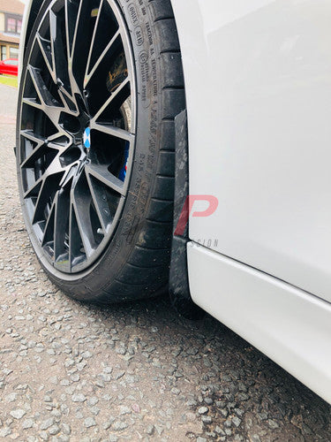 AP Design Carbon Fibre (Carbon Fiber) Front Splash Guards/Mud Flaps (Fender Spats) for BMW M2 F87 & M2 Competition 2015+ - Gloss Carbon Wheel Arch Protectors/Stone Guards - Pair