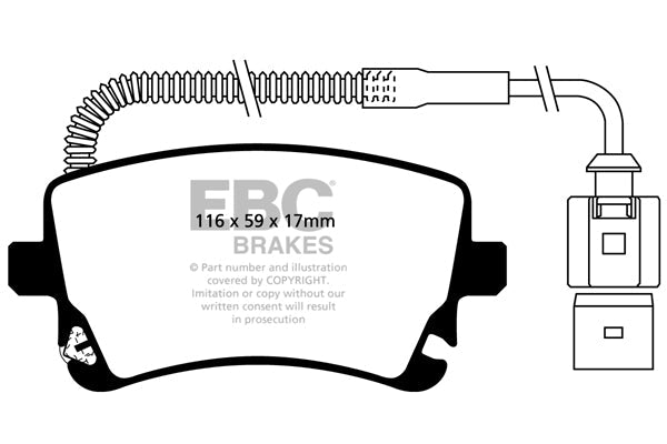 EBC Yellowstuff 4000 Rear Brake Kit for Audi A6 C6 (2004-2011) - Pads DP41470R + USR Slotted Discs USR1422 - TRW Rear Caliper - Thermic Black Coated