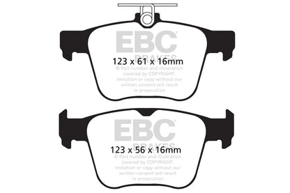 EBC Greenstuff 2000 Rear Brake Pads DP22173 for ATE Rear Caliper - Street Sport Low Dust Ceramic - Fits VAG MQB: Audi S3 8V, TT/TTS 8S, VW Golf Mk7 GTI/R, Passat B8, Tiguan, SEAT Leon 5F, Skoda Octavia 5E - Performance OE Replacement Pad Set