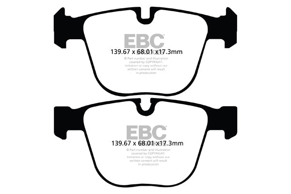 EBC Redstuff Low Dust Ceramic Rear Brake Pads for BMW 7 Series F01 F02 F04 & 5 Series GT F07 (ATE Rear Caliper) - DP32020C - Fits 520i/530i/535i/550i GT, 730i/740i/750i/760i, ActiveHybrid 7, Alpina B7