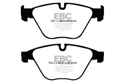 EBC Greenstuff 2000 Front Brake Pad Set for BMW 5 Series F10/F11 2010-2017 (518i 520i 523i 525i 528i 530i) – ATE Calipers/Callipers – Performance Street/Sport Ceramic, Low Dust Fast Road Upgrade – DP22103
