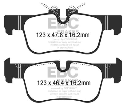 EBC Yellowstuff 4000 Rear Brake Pads + GD Series Grooved/Slotted & Dimpled Discs/Rotors Kit - BMW 1 Series F40, 2 Series F44 F45 F46, X1 F48 - MINI Clubman F54, Countryman F60 - ATE Rear Caliper - Fast Road Upgrade PD13KR603 (DP42235R, GD1996)