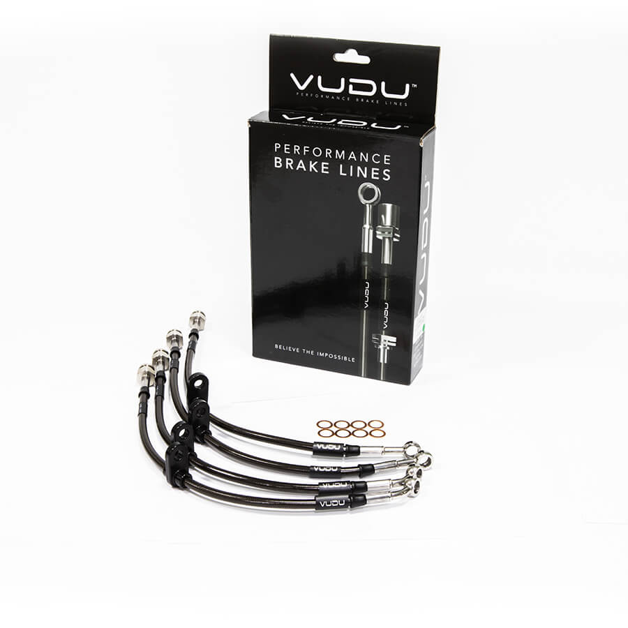 VUDU Stainless Steel Braided Brake Lines/Hoses Kit BMW 1 Series F20 F21 M135i M140i - Front & Rear Flexi Lines Upgrade - Performance Hydraulic Hose Set, Track Day Uprated Caliper Feed Lines - VUDUBL04