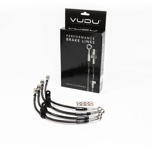 VUDU Stainless Steel Braided Brake Lines/Hoses Kit BMW 1 Series F20 F21 M135i M140i - Front & Rear Flexi Lines Upgrade - Performance Hydraulic Hose Set, Track Day Uprated Caliper Feed Lines - VUDUBL04