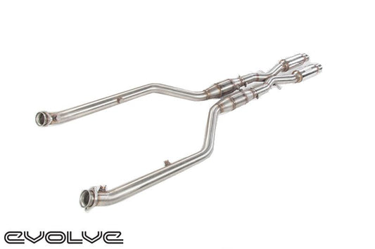 Evolve E9X M3 Resonated X-Pipe Exhaust Mid Pipe (Centre Section) for BMW E90 E92 E93 S65 V8 (20072013)  Primary Cat Delete, High-Flow Secondary Cats, UK MOT Friendly, OEM Fit, 2530 hp Gains