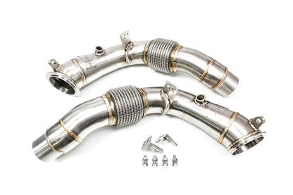 Evolve S63TU Catless / De-Cat / Cat Delete Turbo Downpipes (Down Pipes) for BMW M5 F10 & M6 F06 F12 F13 S63B44TU - Primary Catalyst Delete Race Pipes, T304 Stainless, 3in to 2.5in, Direct Bolt-On