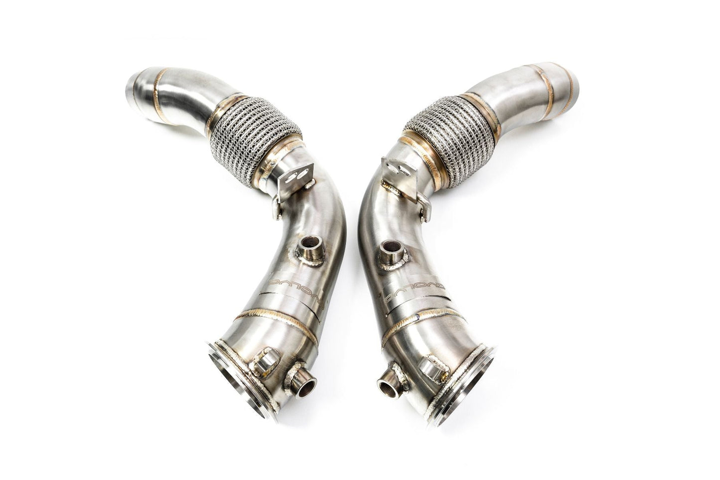 Evolve S63TU Catless / De-Cat / Cat Delete Turbo Downpipes (Down Pipes) for BMW M5 F10 & M6 F06 F12 F13 S63B44TU - Primary Catalyst Delete Race Pipes, T304 Stainless, 3in to 2.5in, Direct Bolt-On