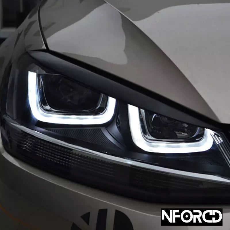 VW Golf Mk7/Mk7.5 (Golf 7/7.5 facelift) Headlight Eyelids Eyebrows - Fits GTI R GTD - Lamp Brows, Headlamp Trims, Front Light Covers - Adhesive Stick-On Pair - Exterior Styling Upgrade