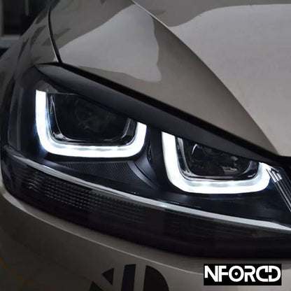 VW Golf Mk7/Mk7.5 (Golf 7/7.5 facelift) Headlight Eyelids Eyebrows - Fits GTI R GTD - Lamp Brows, Headlamp Trims, Front Light Covers - Adhesive Stick-On Pair - Exterior Styling Upgrade