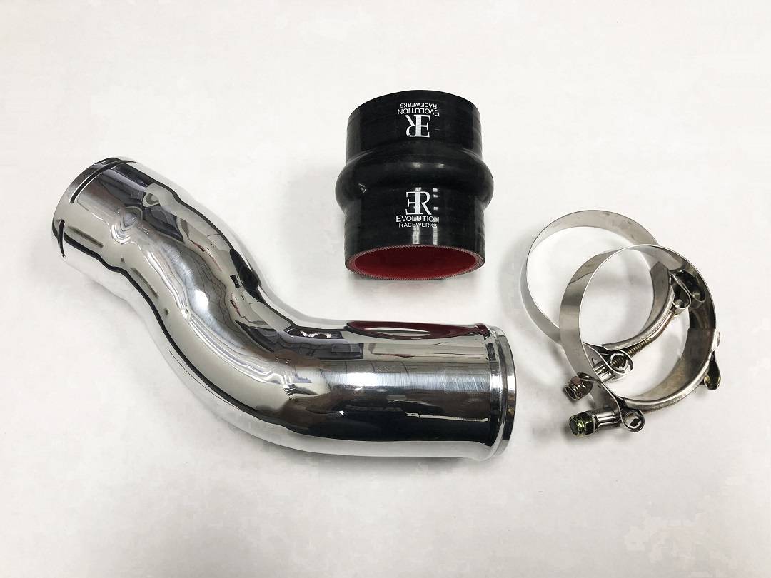 Evolution Racewerks ER N55 Turbo Outlet to Intercooler Charge Pipe (TIC) - Boost Pipe/Hot-Side Discharge Pipe - BMW E82/E88 135i 2010-2013, E90/E91/E92/E93 335i/335xi 2010-2012, E84 X1 35i 2012-2015 - 2.5in 6061 Alloy, CNC O-ring Lock, Black Anodised