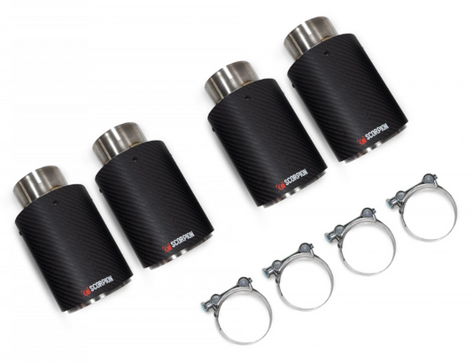 Scorpion Ascari Carbon Fibre 90mm Quad Exhaust Tips Tailpipes Tail Trims (x4) for BMW M3 F80 S55 2014-2018 Pre-OPF/GPF (Non-OPF, Non-GPF) Muffler Tips/Finishers - Fits Scorpion Cat-Back Only
