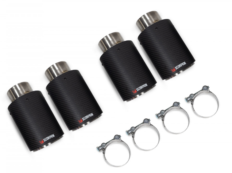BMW M2 Competition F87/F87N 2018-2022 Quad 90mm Carbon Exhaust Tips x4 - Scorpion Ascari Tailpipe Ends/Finishers (Carbon Fibre) Slip-On Clamp Fit Muffler Tip Kit for M2C - Fits Scorpion Cat-Back Systems Only - UK Made