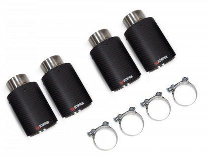 BMW M2 Competition F87/F87N 2018-2022 Quad 90mm Carbon Exhaust Tips x4 - Scorpion Ascari Tailpipe Ends/Finishers (Carbon Fibre) Slip-On Clamp Fit Muffler Tip Kit for M2C - Fits Scorpion Cat-Back Systems Only - UK Made