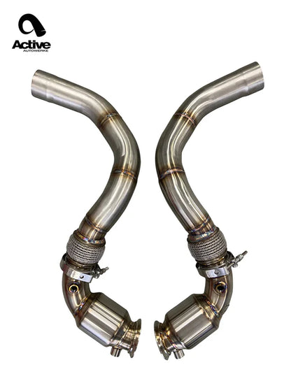 Active Autowerke GESI G-Sport UHO High-Flow Sports Cats (HFC) / Catted Downpipes for BMW M5 F90 & M8 F91/F92/F93 (S63TU F9X) - Primary Front Pipes, 304 Stainless, V-Band, Bolt-On, EPA/OBD2 49-State, No CEL/EML | PN 11-063