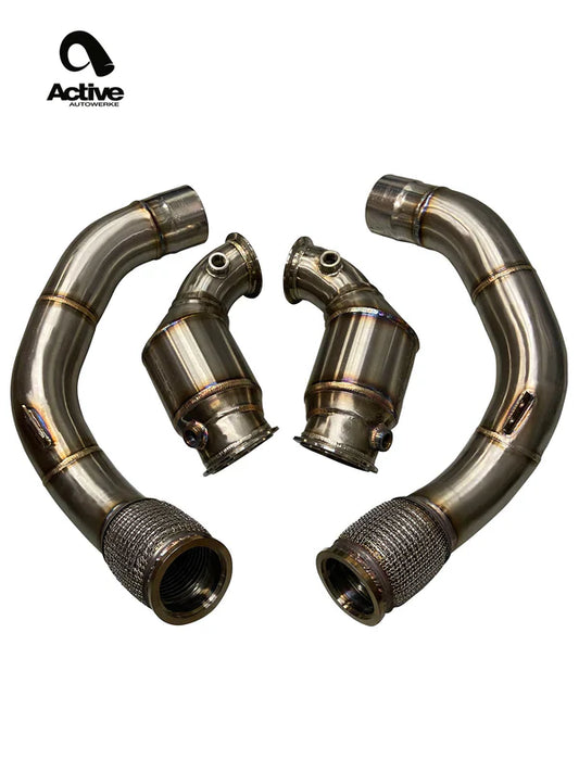 Active Autowerke GESI G-Sport UHO High-Flow Sports Cats (HFC) / Catted Downpipes for BMW M5 F90 & M8 F91/F92/F93 (S63TU F9X) - Primary Front Pipes, 304 Stainless, V-Band, Bolt-On, EPA/OBD2 49-State, No CEL/EML | PN 11-063