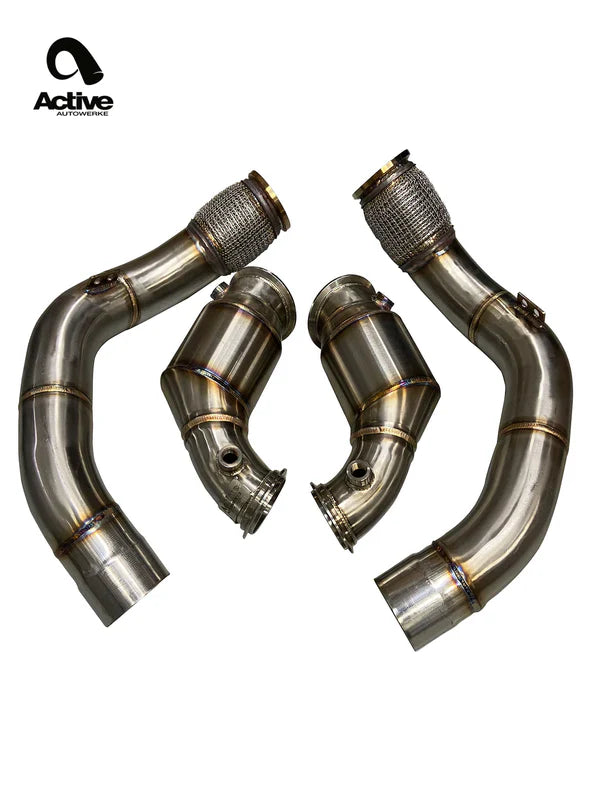 Active Autowerke GESI G-Sport UHO High-Flow Sports Cats (HFC) / Catted Downpipes for BMW M5 F90 & M8 F91/F92/F93 (S63TU F9X) - Primary Front Pipes, 304 Stainless, V-Band, Bolt-On, EPA/OBD2 49-State, No CEL/EML | PN 11-063
