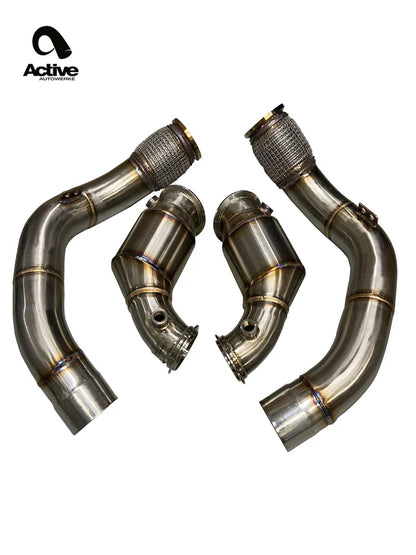 Active Autowerke GESI G-Sport UHO High-Flow Sports Cats (HFC) / Catted Downpipes for BMW M5 F90 & M8 F91/F92/F93 (S63TU F9X) - Primary Front Pipes, 304 Stainless, V-Band, Bolt-On, EPA/OBD2 49-State, No CEL/EML | PN 11-063