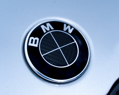 BMW Roundel Overlay Kit – Gloss Black Carbon-Look Badge/Emblem Logo Vinyl Skins, Decals & Covers for Bonnet/Hood, Boot/Trunk, Steering Wheel and Wheel Centre Caps
