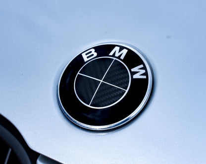 BMW Roundel Overlay Kit – Gloss Black Carbon-Look Badge/Emblem Logo Vinyl Skins, Decals & Covers for Bonnet/Hood, Boot/Trunk, Steering Wheel and Wheel Centre Caps