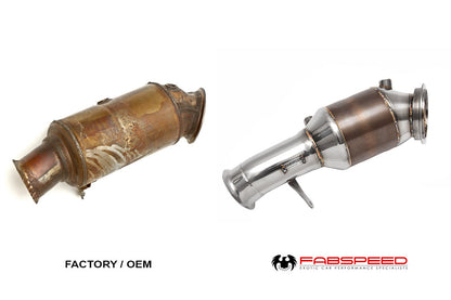 Fabspeed BMW N55 Catted Downpipe 200 CPSI (200 Cell) HJS Sports Cat Catalytic Converter - High-Flow Front Pipe for F87 M2, F22/F23 M235i, F30/F31 335i (07/2013+), F32/F33 435i - Direct Fit, Bolt-On, No CEL